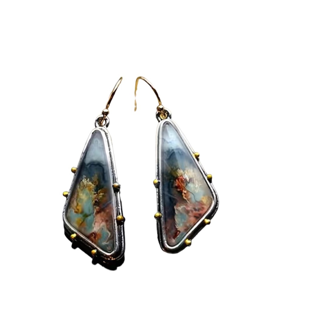 Marbled Irregular Shape Drop Style Earrings - Picture 5 of 6